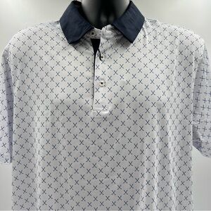 Men’s Maelreg Performance Polo golf shirt size large. White and navy club design